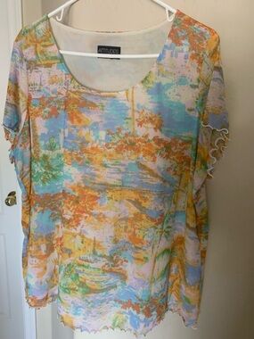 Pastel Floral Scoop Neck Women's Top - Multicolor from Attitudes By Renee SZ XL